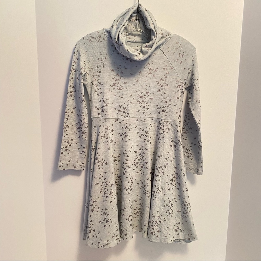 Sonoma Girl's Cowl Neck Skater Dress Heather Blue Silver Metallic Hearts Size 6